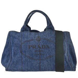 Prada Blue Denim Canapa Tote Handbag